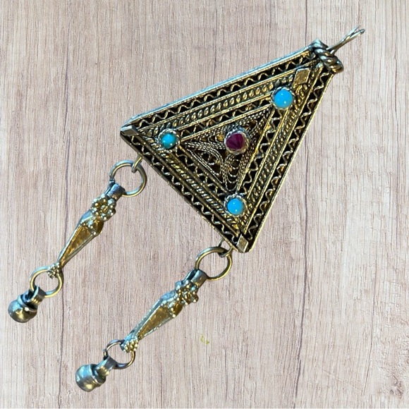 VTG Silver Pendant Middle Eastern Afghan Bedouin Tribal Triangle and Gemstones - Picture 7 of 16